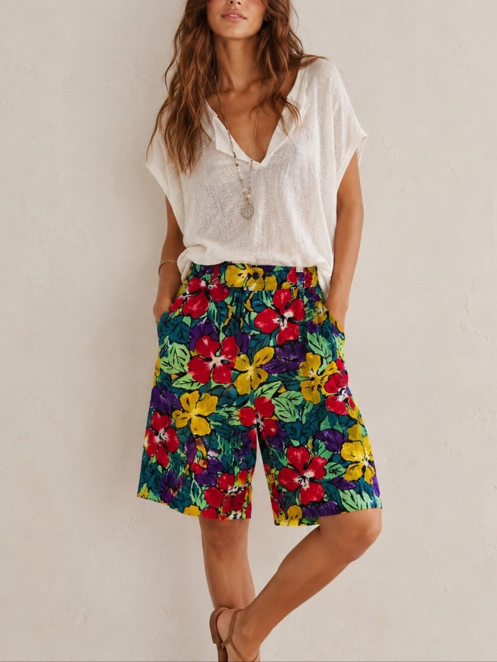 FreeStyle Vintage Tropical Floral Bermuda Shorts Resort Vacation M